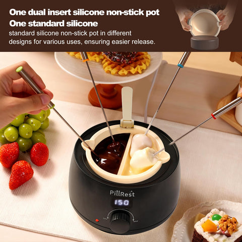 PillRest electric fondue pot with digital display for precise temperature.