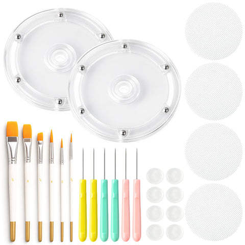 Pimoys acrylic cookie turntable 2-pack enabling 360-degree icing control.