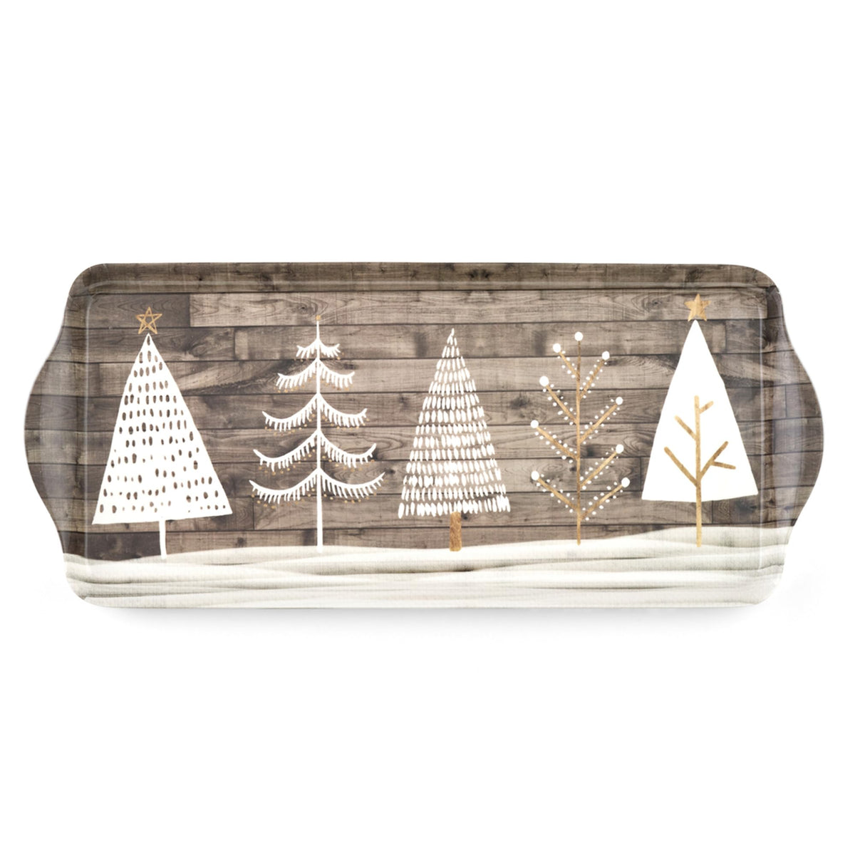 Pimpernel Christmas melamine tray with wood finish holds holiday treats safely