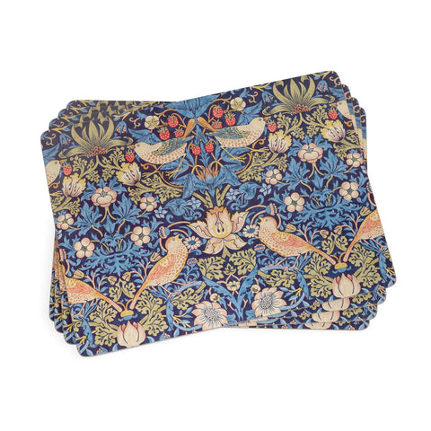 Pimpernel Morris and Co Strawberry Thief blue placemats, front view, stylish protection for meals.