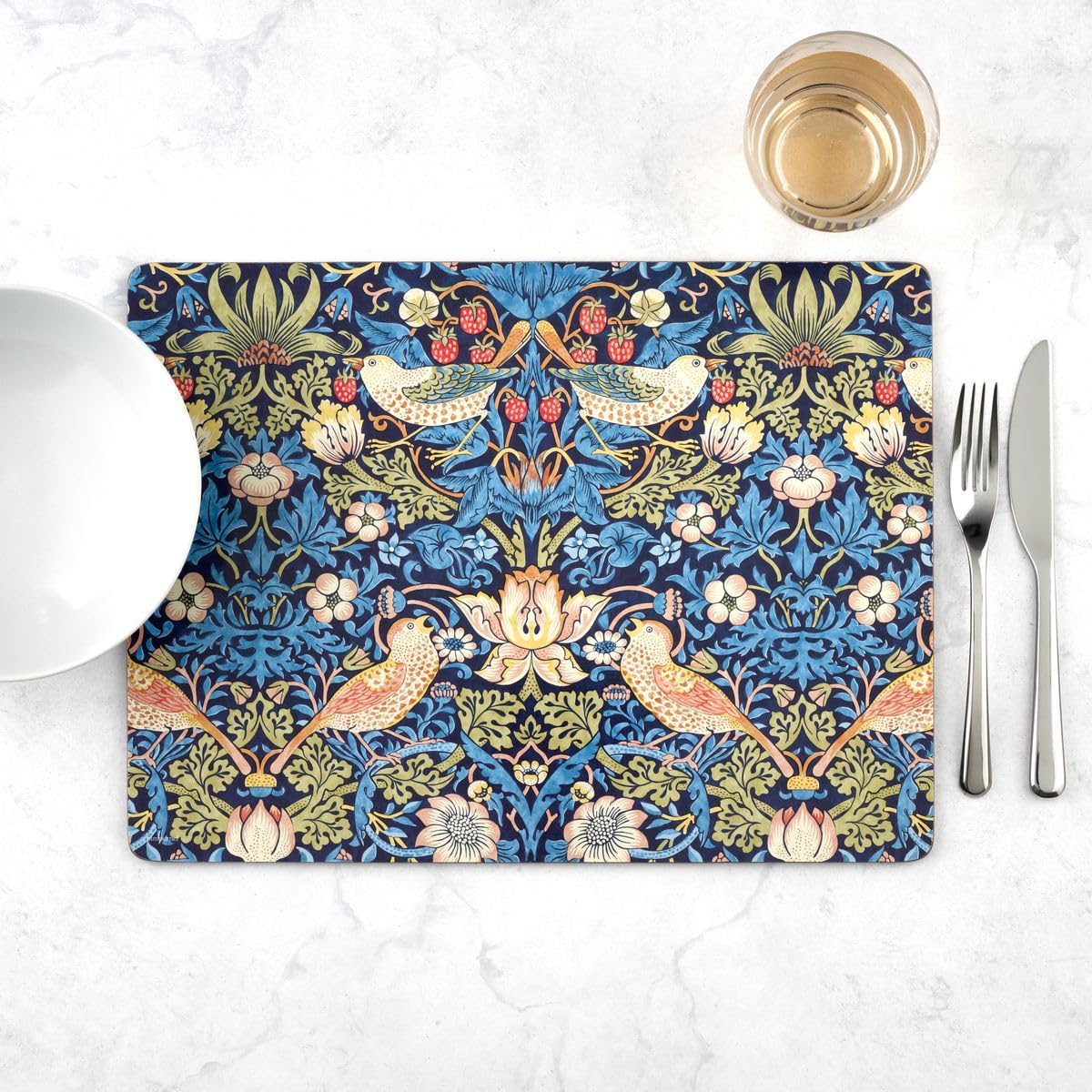 Pimpernel Morris and Co Strawberry Thief blue placemats, set of 4, coordinated table styling.