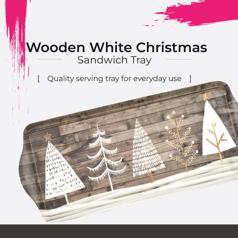 Pimpernel tray with white evergreen artwork showcases festive presentation