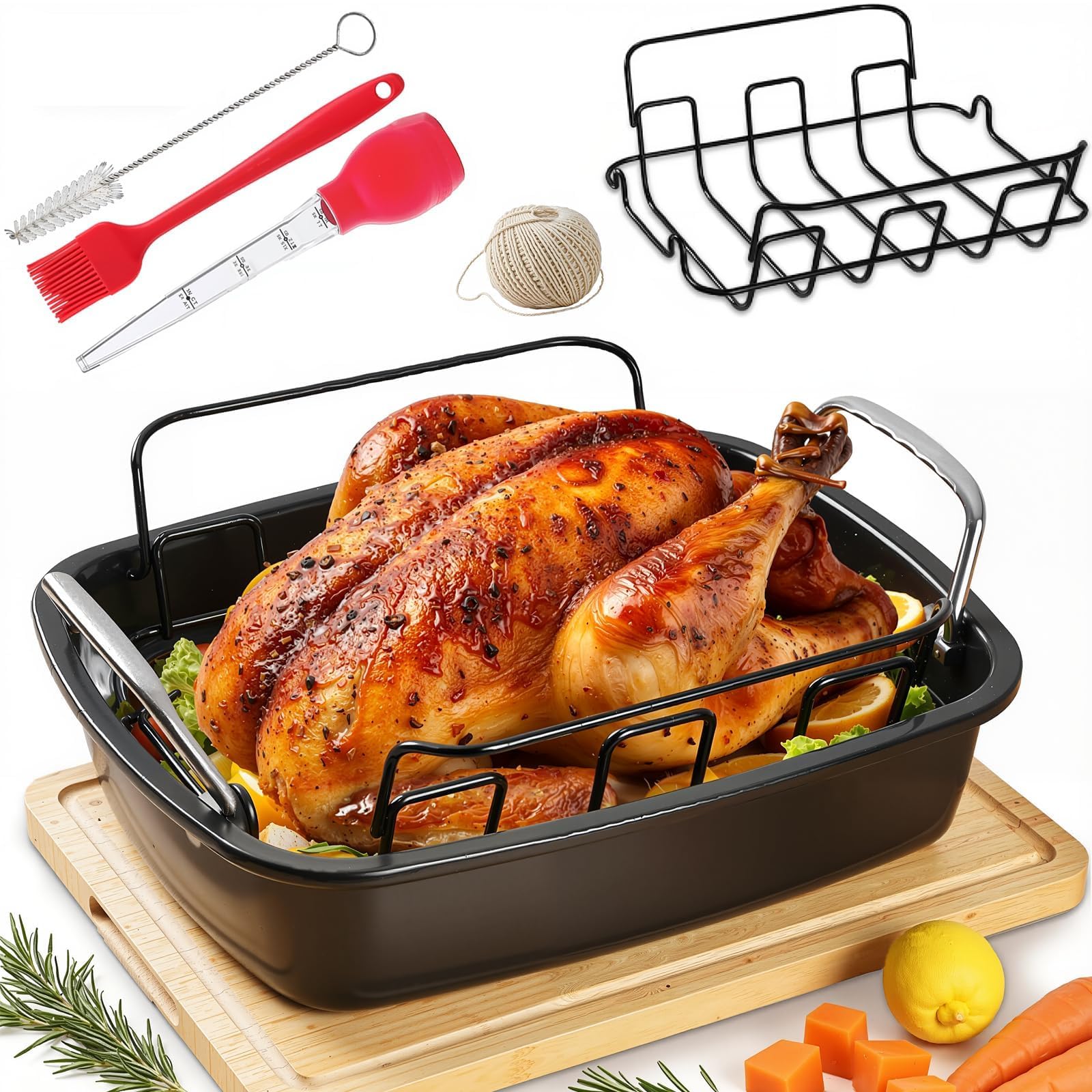 PinAmigos large roasting pan with rack delivers even heat for juicy roasts
