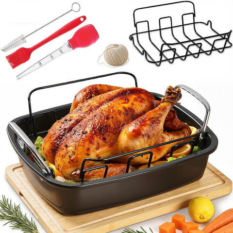 PinAmigos large roasting pan with rack delivers even heat for juicy roasts