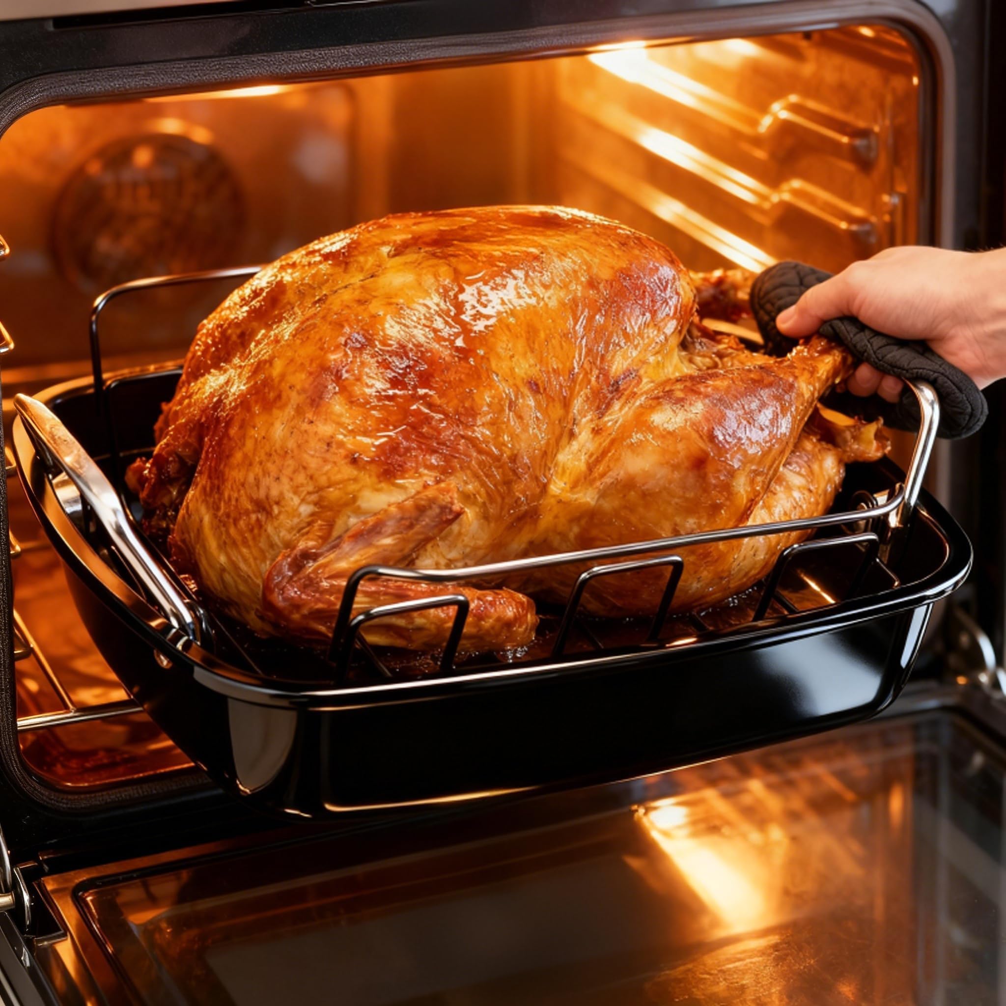 PinAmigos ergonomic handles provide secure lifting with oven mitts