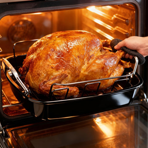 PinAmigos ergonomic handles provide secure lifting with oven mitts