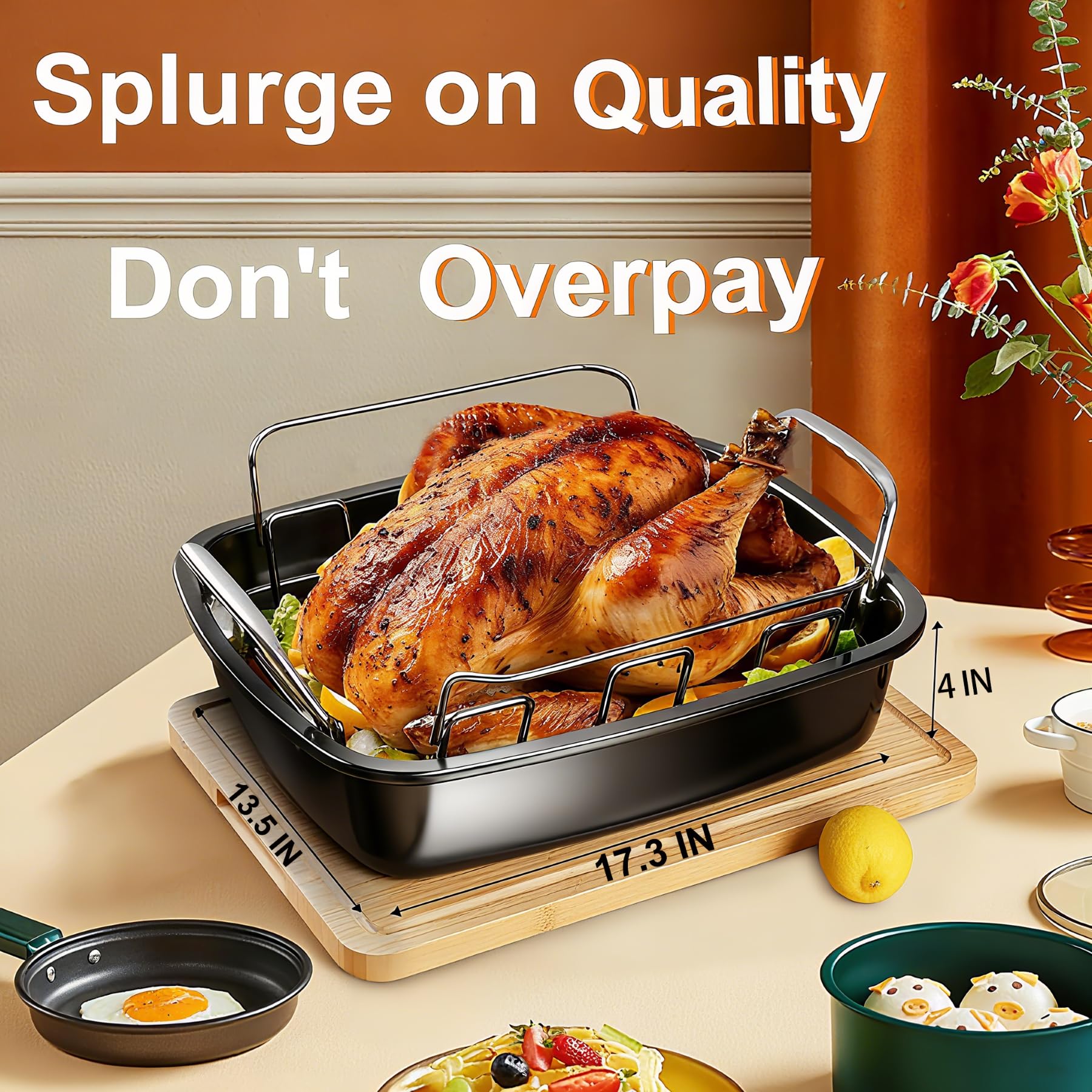 PinAmigos roasting pan with pastry brush for precise browning and sauce application