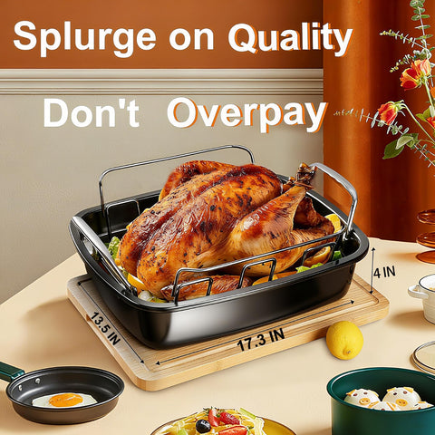 PinAmigos roasting pan with pastry brush for precise browning and sauce application