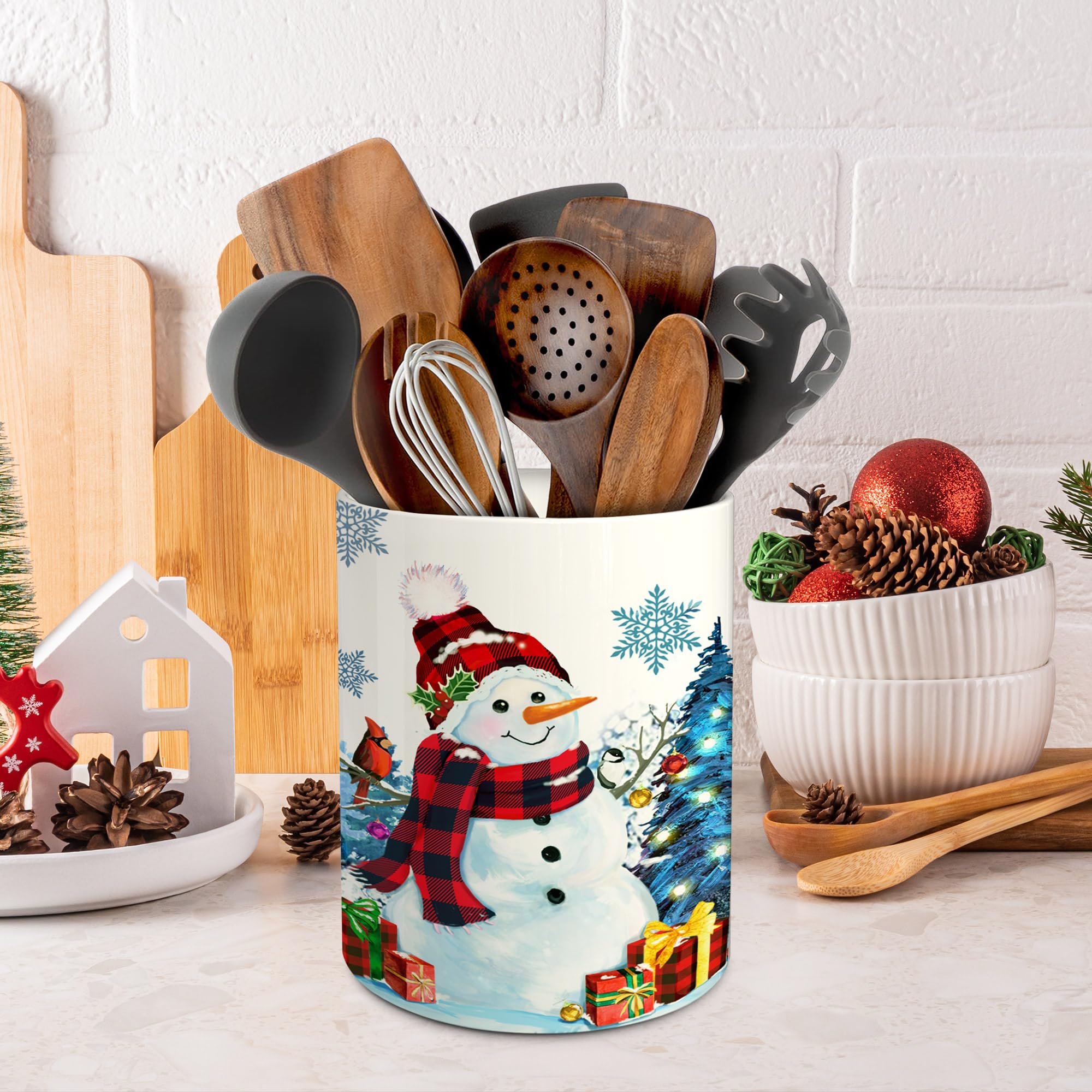 Pinata snowman decor ceramic container for kitchen storage and organization.