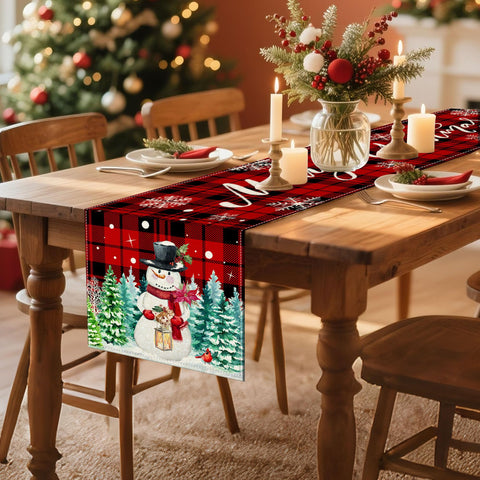 Pinata table runner on dining table setting demonstrates size and fit.