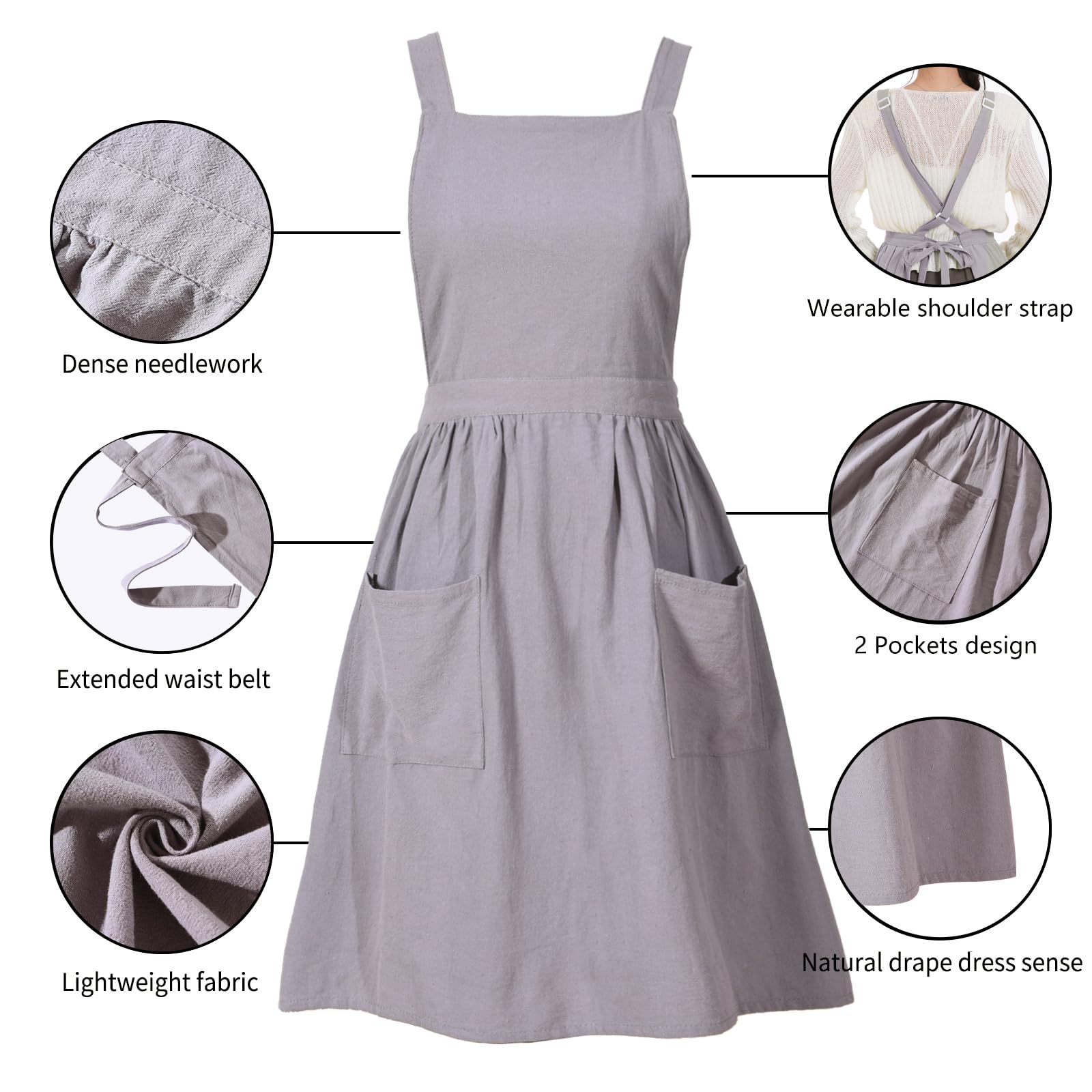 Pinknoke apron gray chest protection area shows coverage upfront during tasks.