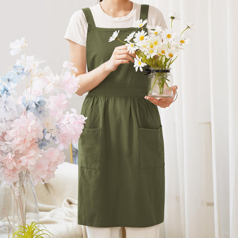 Pinknoke olive green apron chest protection area demonstrates wide coverage for clothes.