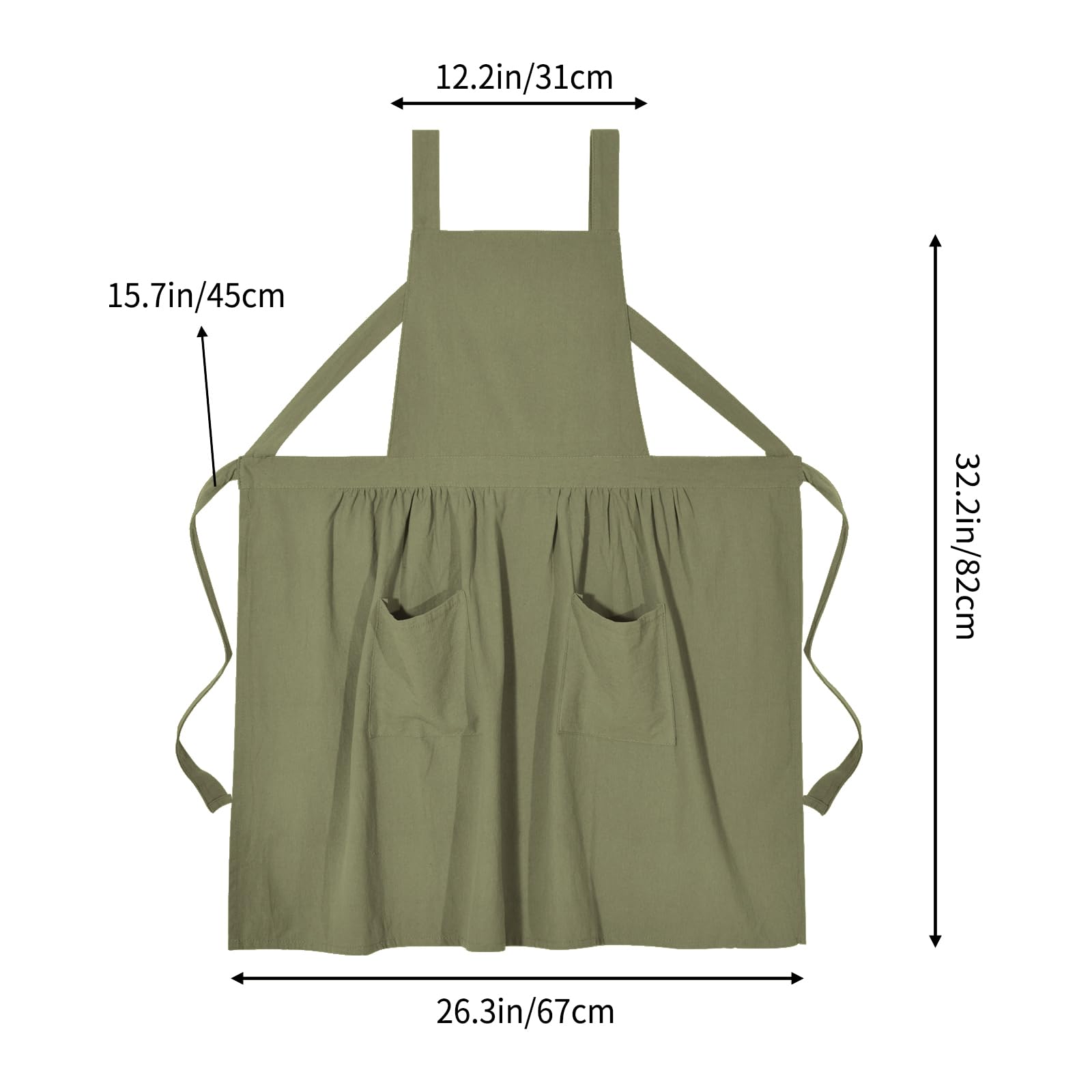 Pinknoke olive green apron waist belt detail shows adjustable, comfortable fit.