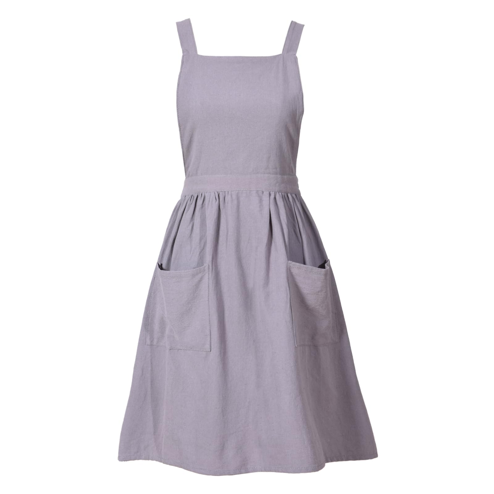 Pinknoke cotton linen pinafore apron gray front view for stylish cooking and crafting.