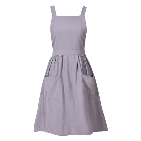 Pinknoke cotton linen pinafore apron gray front view for stylish cooking and crafting.