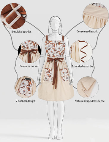 Pinknoke Vintage Pinafore Apron Beige skirt-area offers generous coverage for kitchen tasks