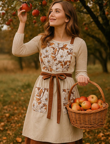Pinknoke Vintage Pinafore Apron Beige stain-resistance fabric simplifies quick cleanup