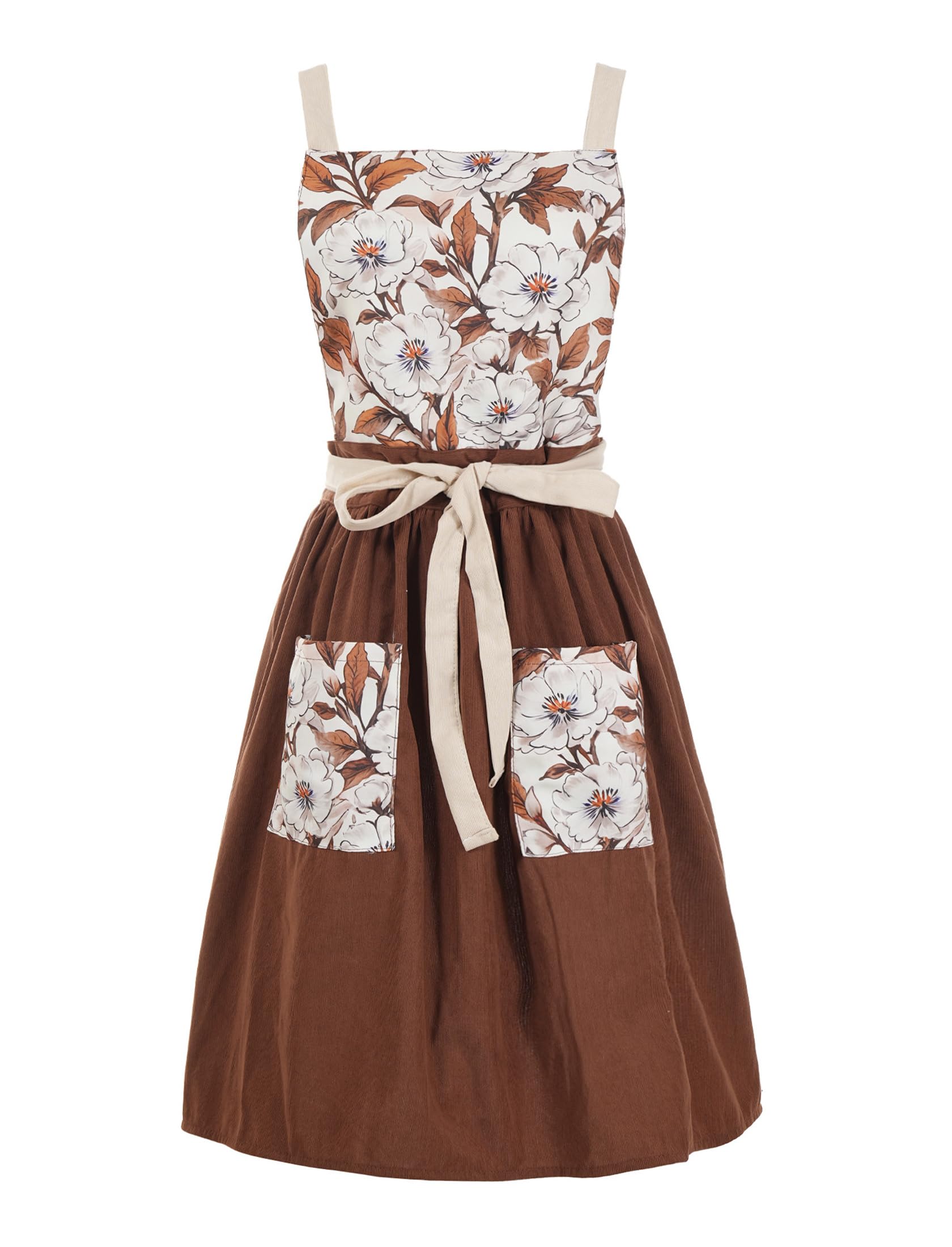 Pinknoke vintage pinafore apron dress in brown with pockets for cooking and gardening