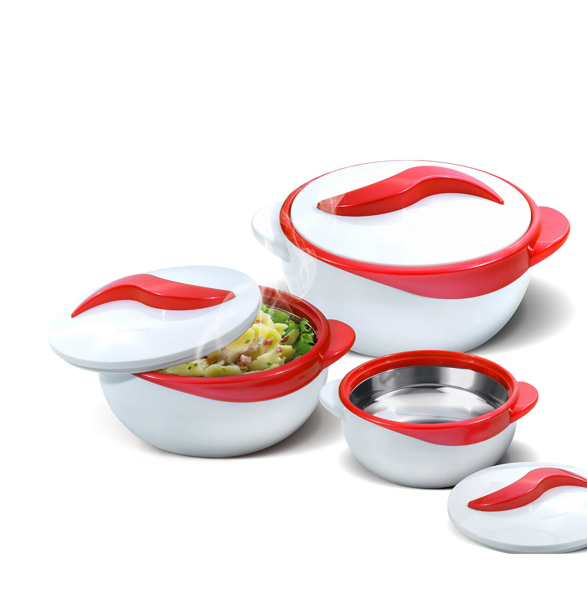 Pinnacle insulated casserole dish set with lid on table keeps dishes warm