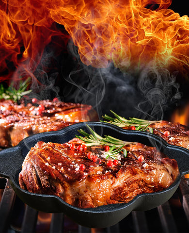Pinra versatile cast iron for steak, chicken, potatoes and more