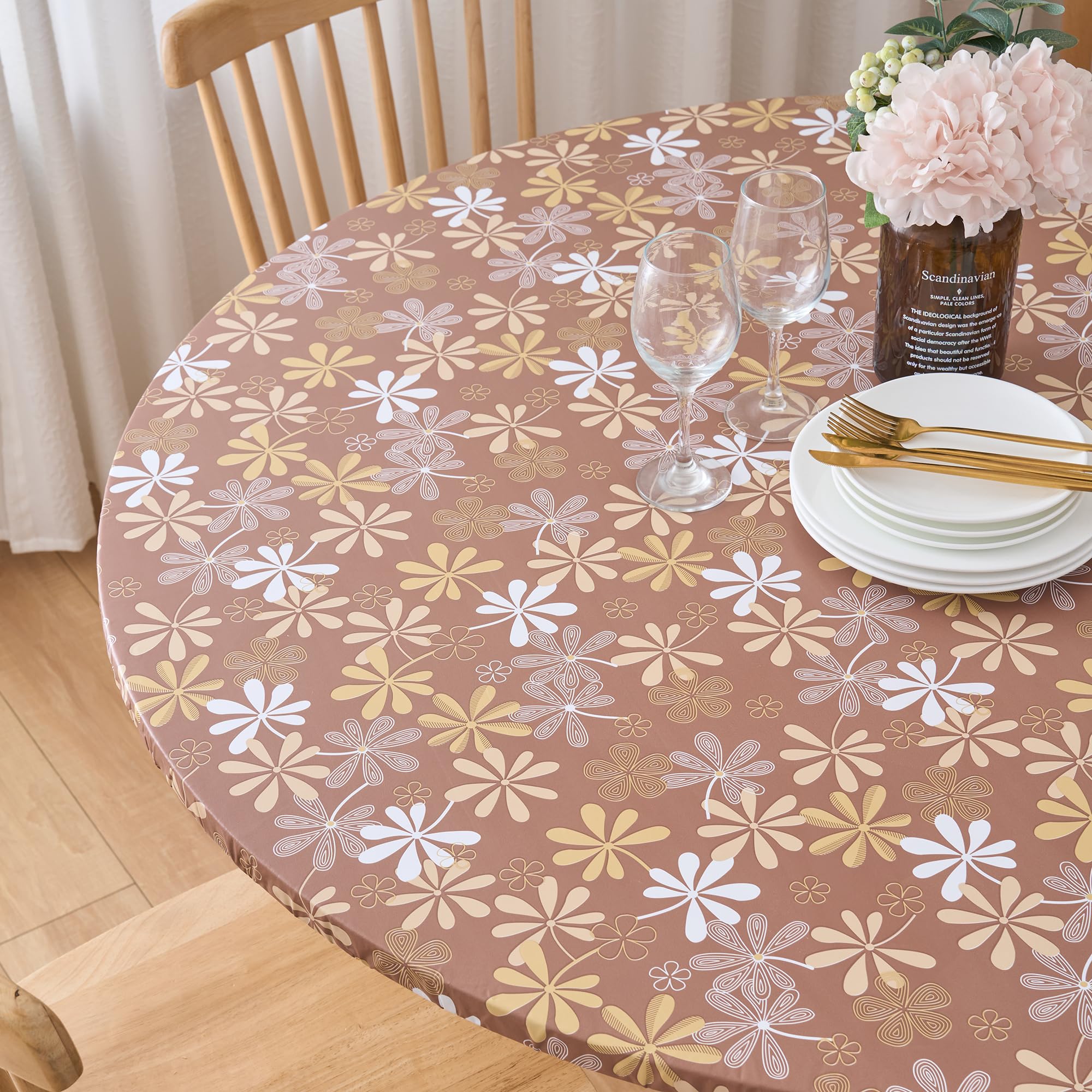 Pioggia waterproof tablecloth in use, durable material resists spills