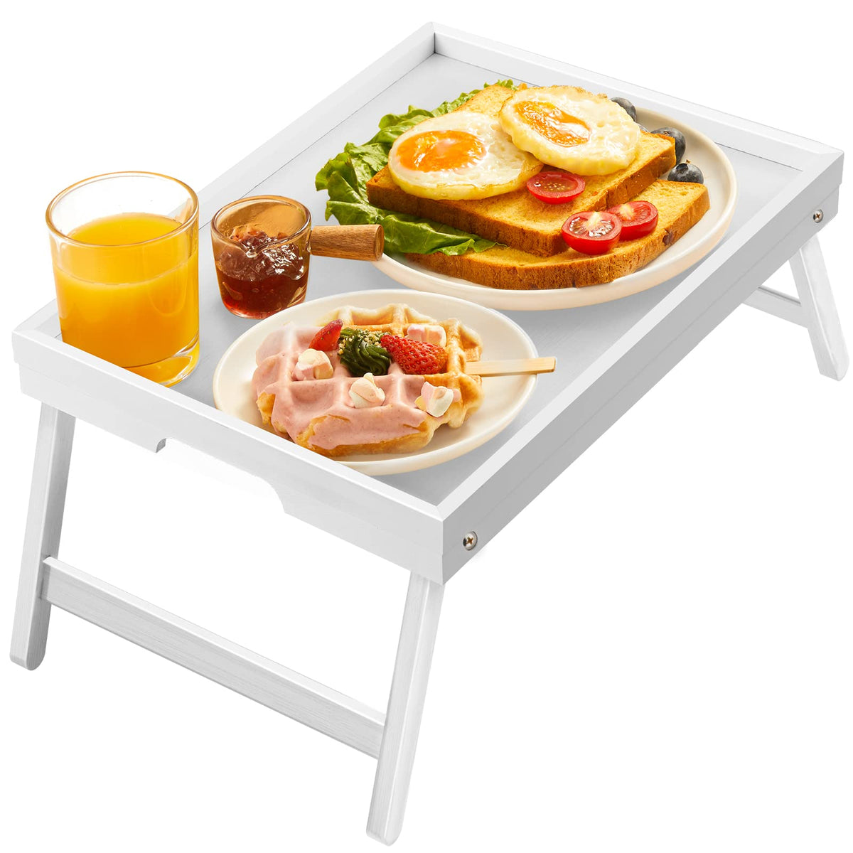 Pipishell Bamboo Bed Tray breakfast setup on a bed for easy meals