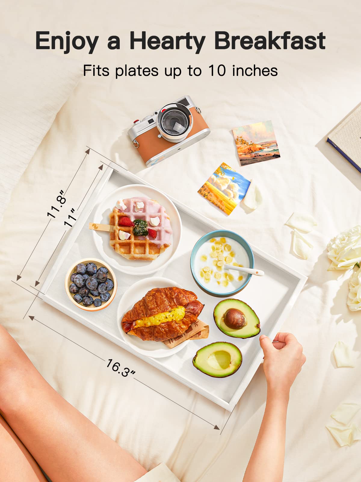 Pipishell Bamboo Bed Tray lip edge prevents spills during meals