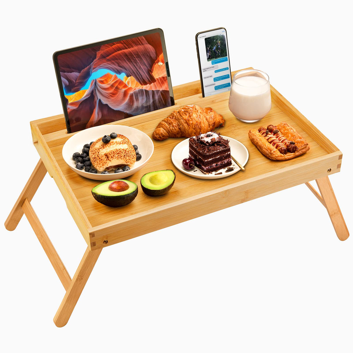 Pipishell bamboo bed tray with folding legs ideal for breakfast in bed or laptop work.