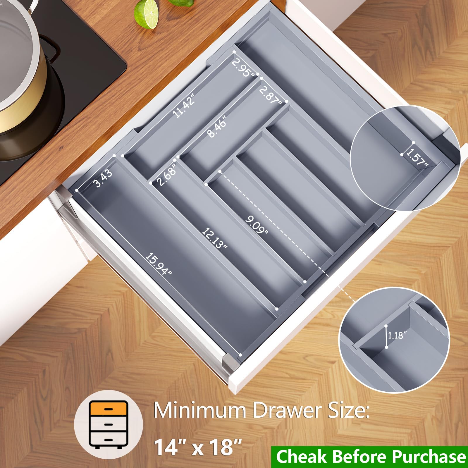 Pipishell bamboo drawer dividers keep silverware separated for quick finds.