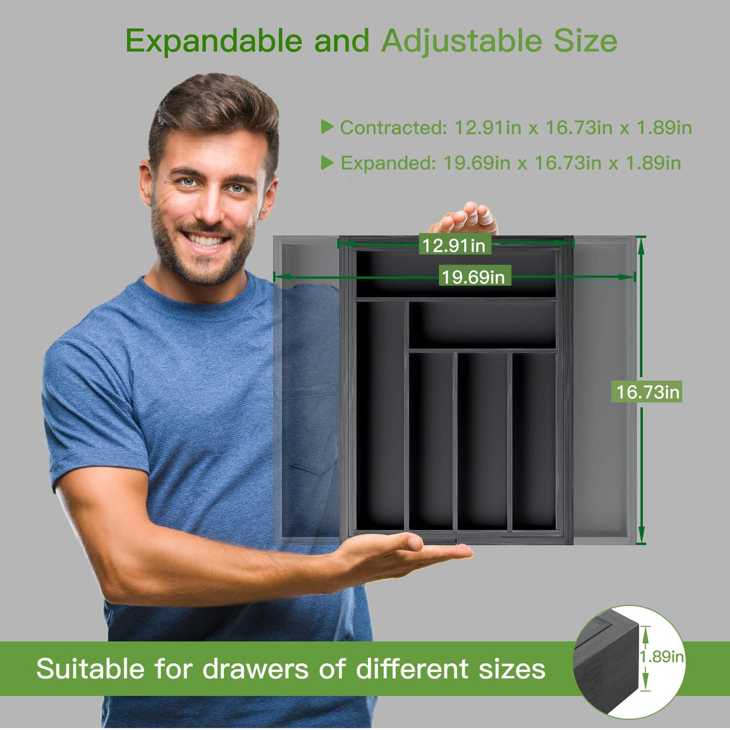 Pipishell bamboo drawer organizer in kitchen drawer for cutlery