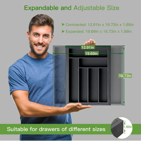 Pipishell bamboo drawer organizer in kitchen drawer for cutlery