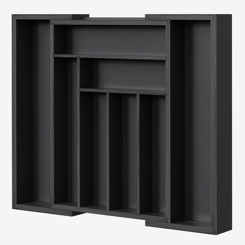 Pipishell bamboo expandable drawer organizer front view with multiple compartments for organized utensils