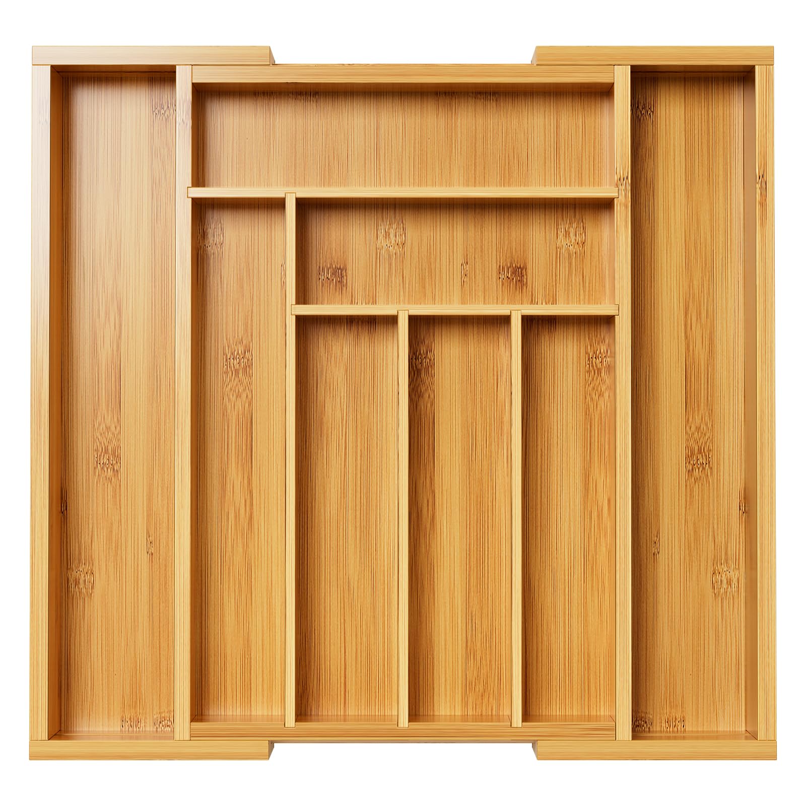 Pipishell bamboo expandable drawer organizer for utensils neatly arranged.