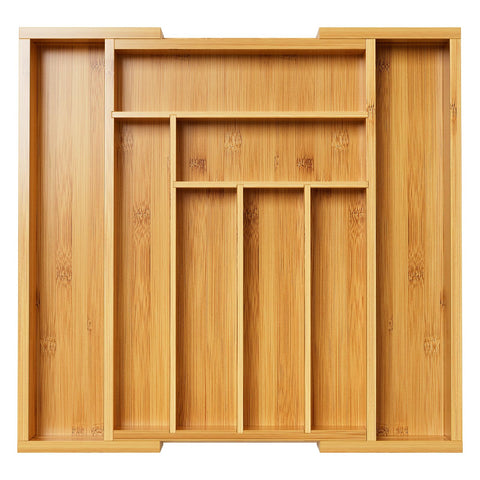 Pipishell bamboo expandable drawer organizer for utensils neatly arranged.