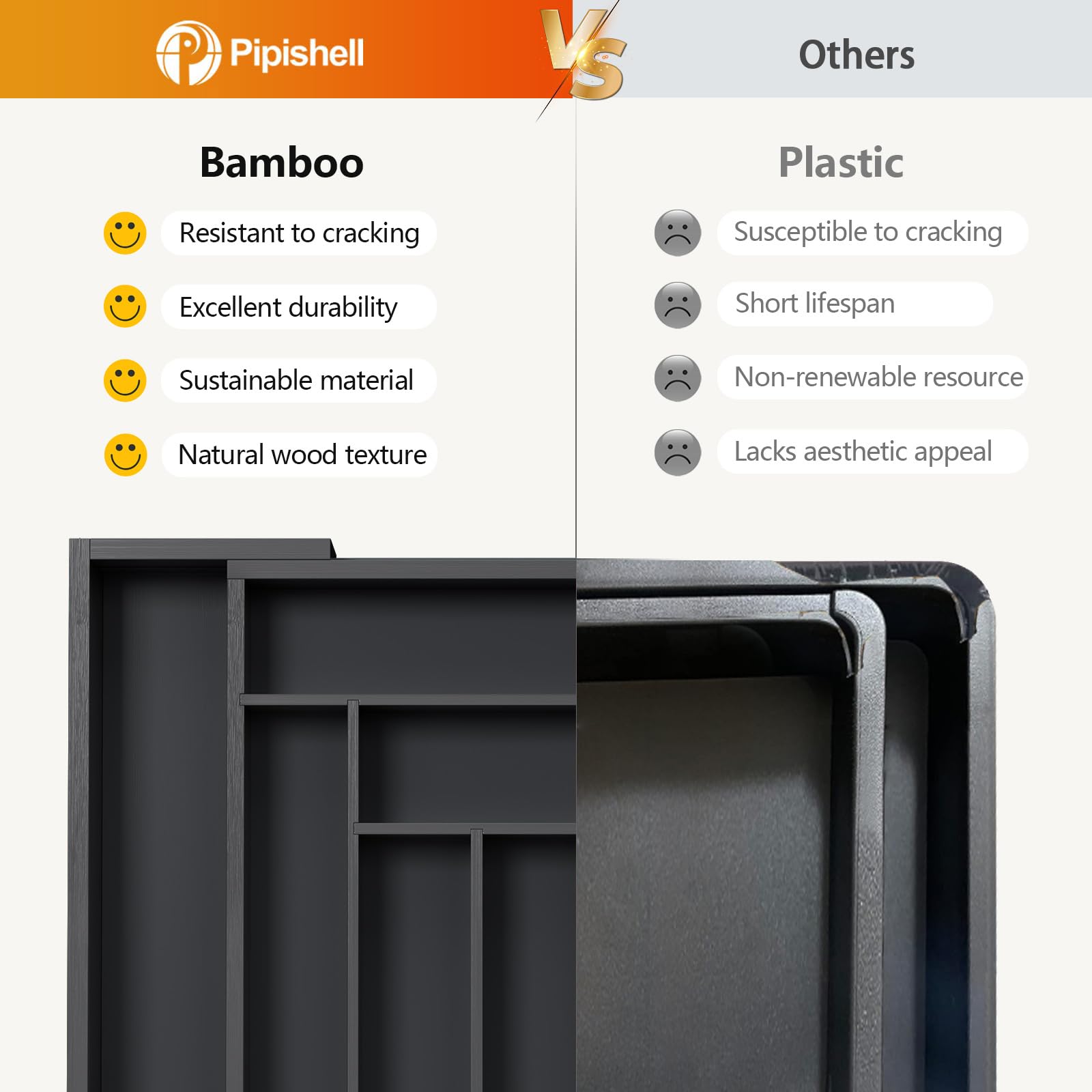 Pipishell bamboo organizer interior view showing clean, separated slots