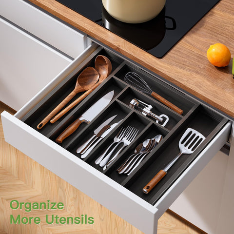 Pipishell bamboo organizer close-up showing neatly stored spoons and knives