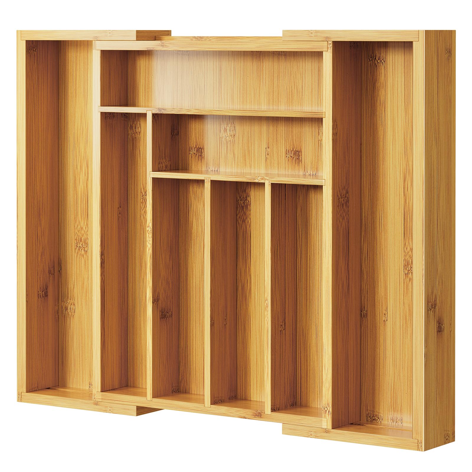 Pipishell bamboo silverware organizer in-drawer keeps cutlery neatly sorted.