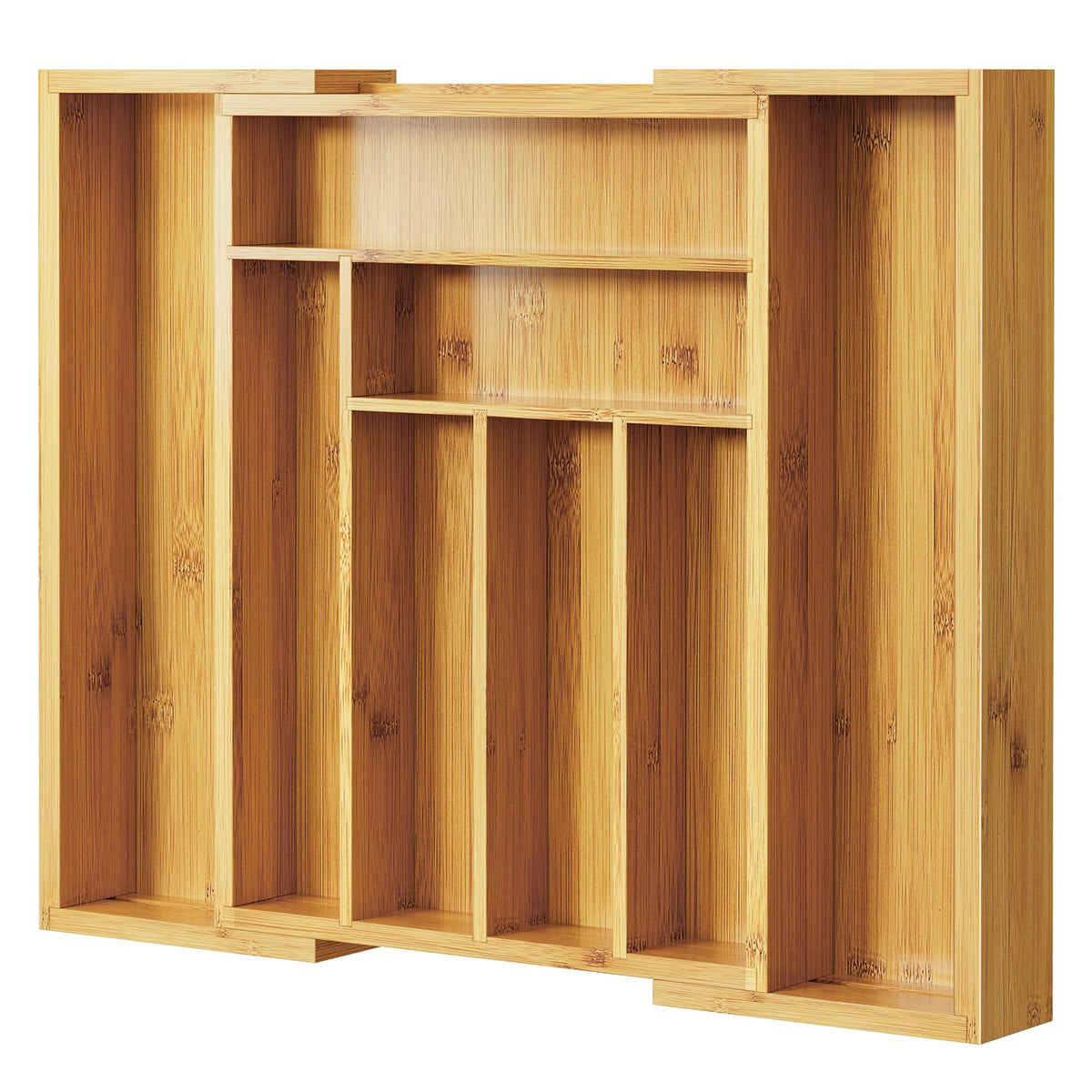 Pipishell bamboo silverware organizer in-drawer keeps cutlery neatly sorted.