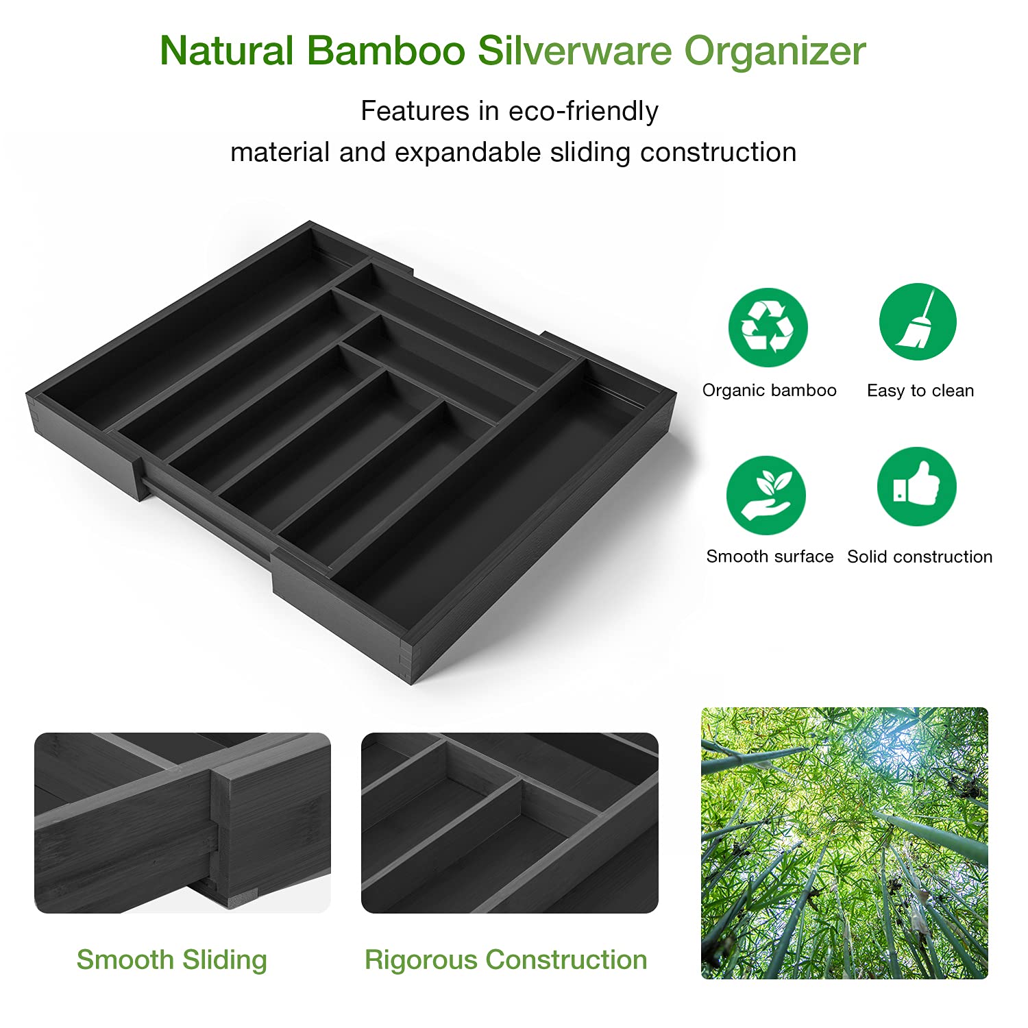 Pipishell bamboo wood grain detail on drawer organizer