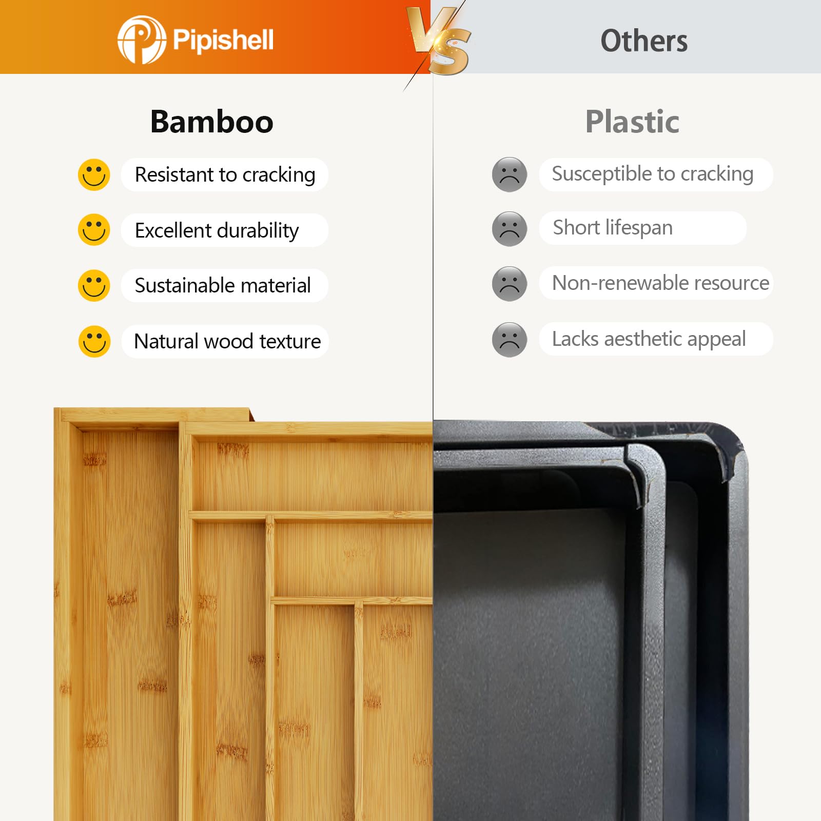 Pipishell easy-clean bamboo surface stays tidy with a quick wipe.