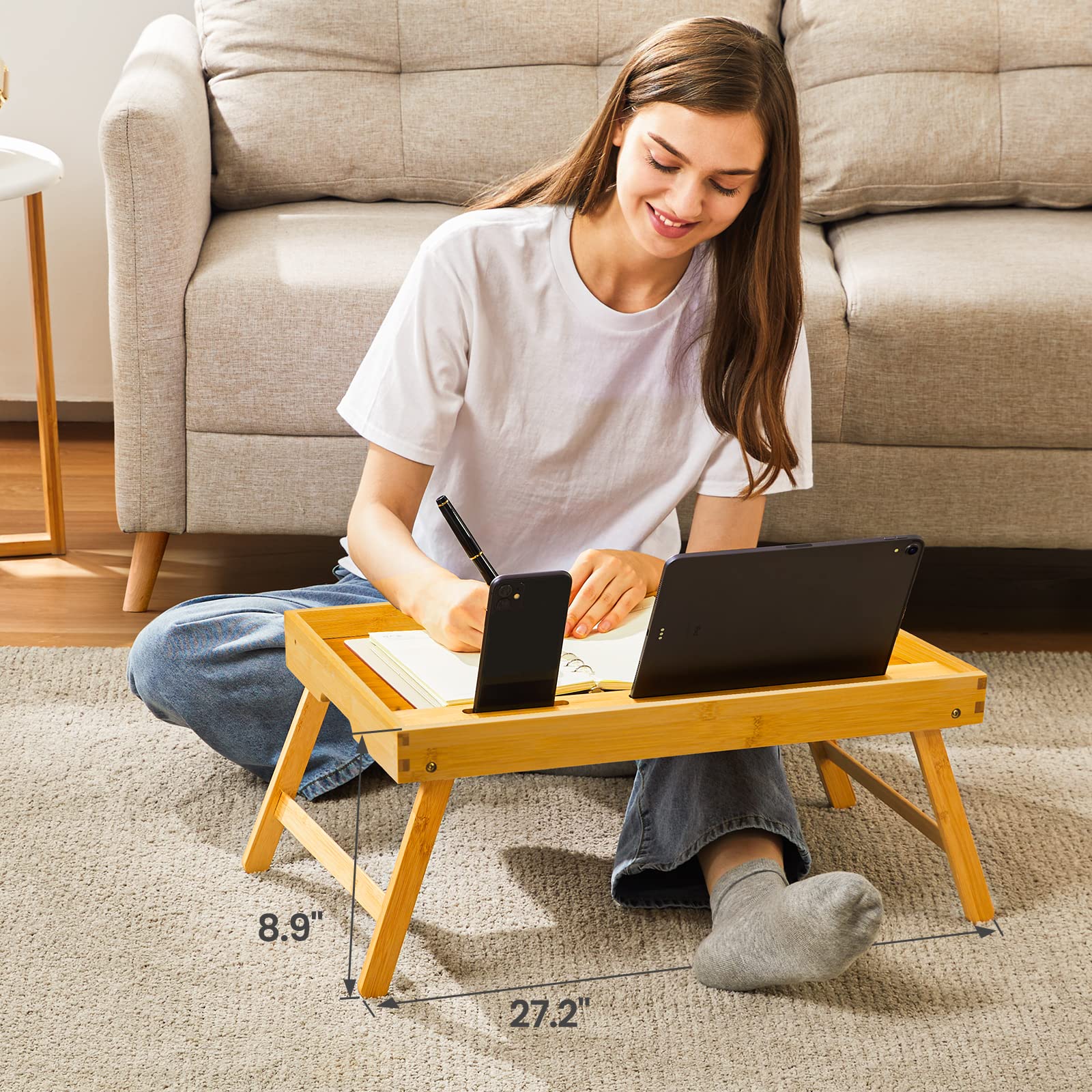 Pipishell multipurpose tray doubles as a laptop desk for flexible work setups.