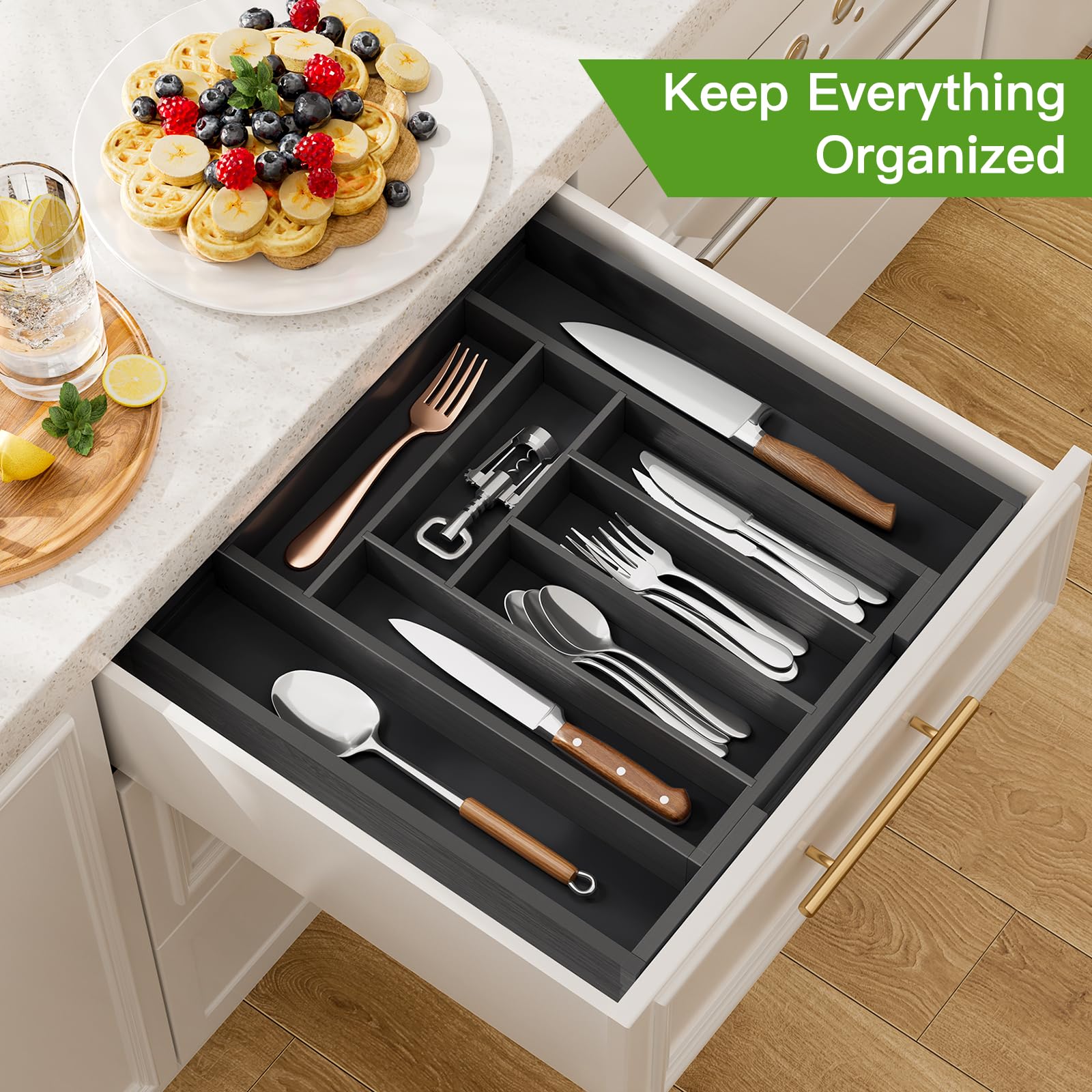 Pipishell wood drawer dividers keep silverware neatly separated
