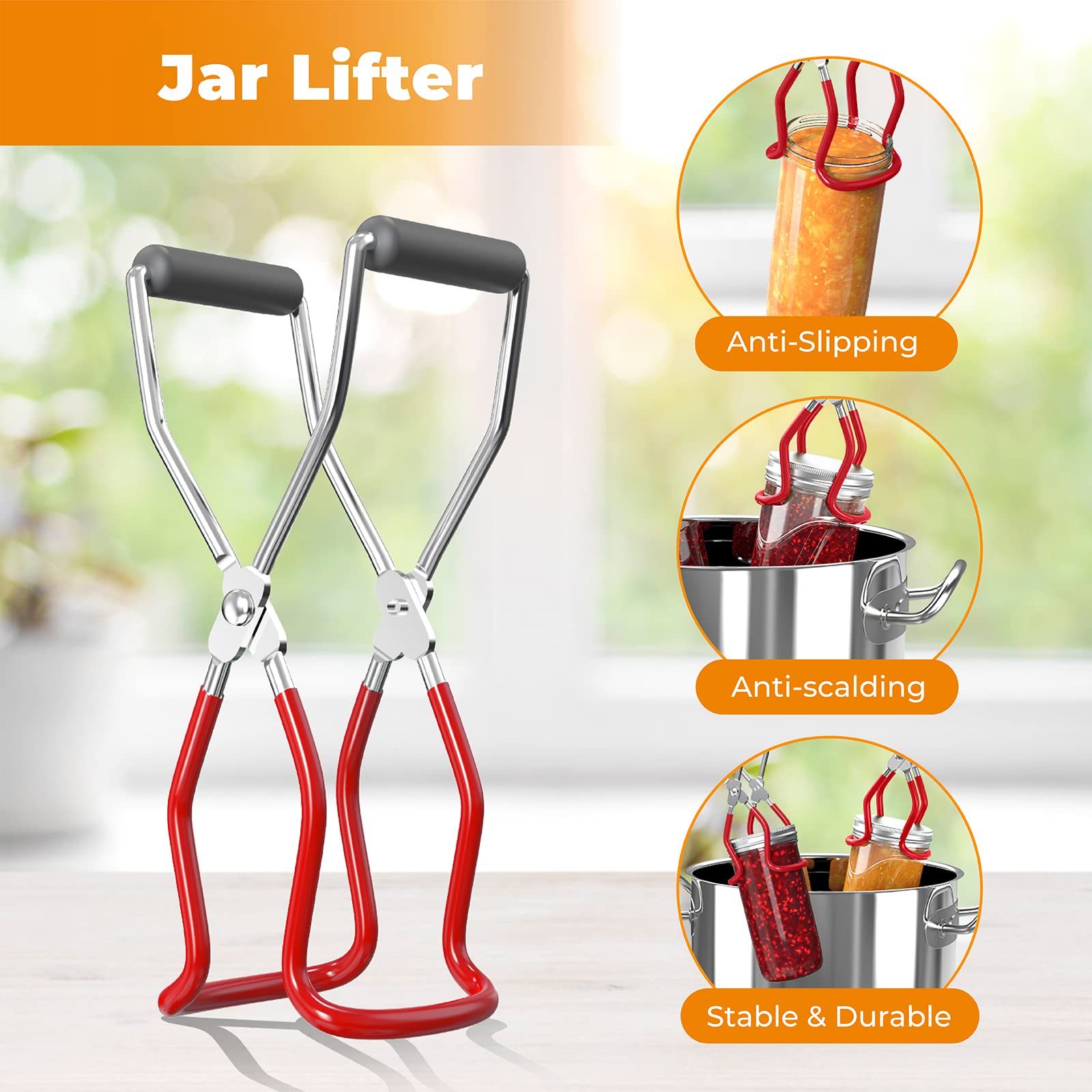 Pisol jar lifter safely lifts hot jars from boiling water