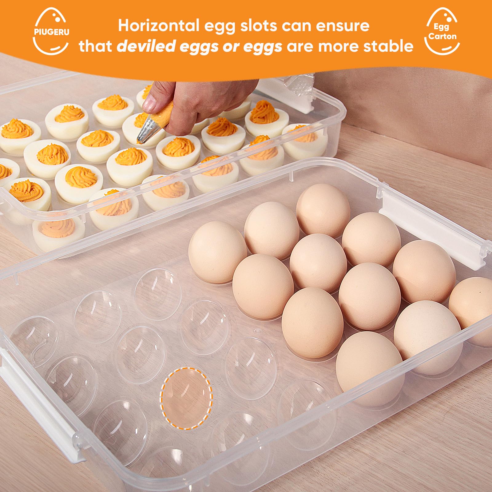 PIUGERU fridge stackable egg platter saving space.