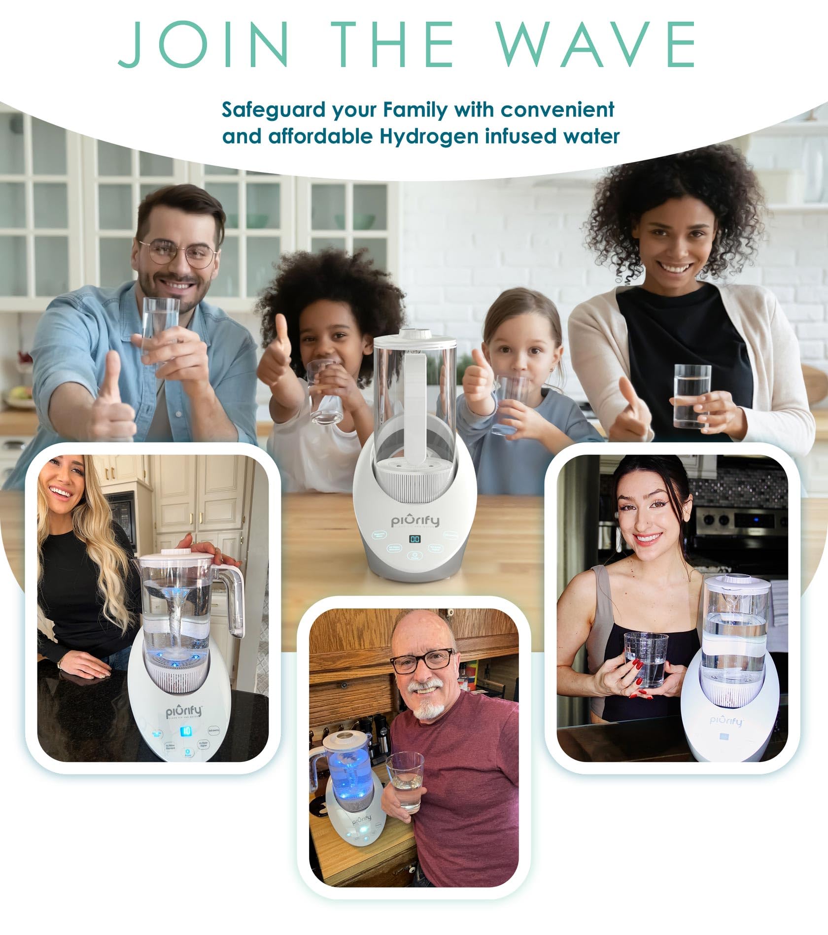 Hydrogen-rich water pours from PIURIFY into a glass for daily refreshment.