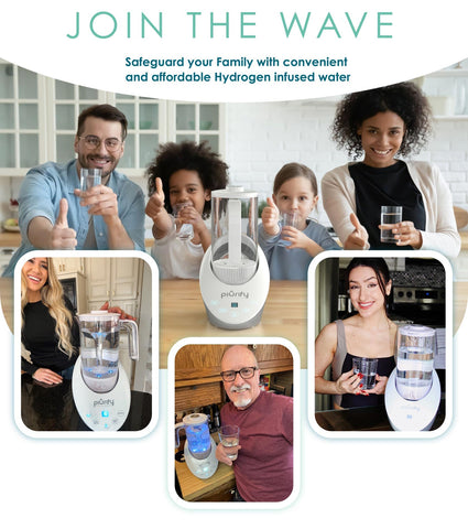 Hydrogen-rich water pours from PIURIFY into a glass for daily refreshment.