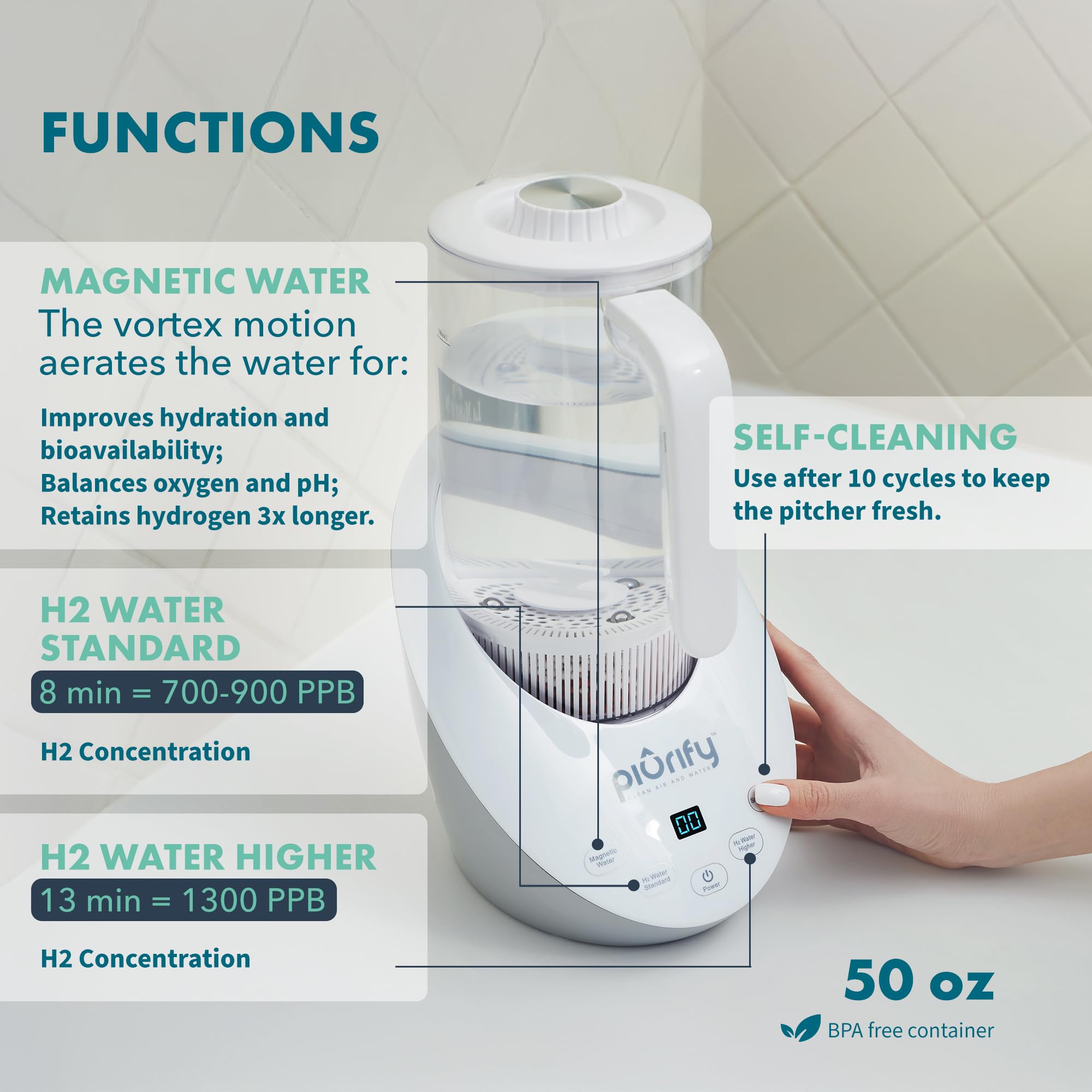 Magnetic pre-step vortex in PIURIFY water pitcher conditioning water.