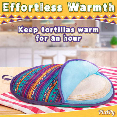 PixiPy warmer close up shows vibrant fabric pattern for festive meals