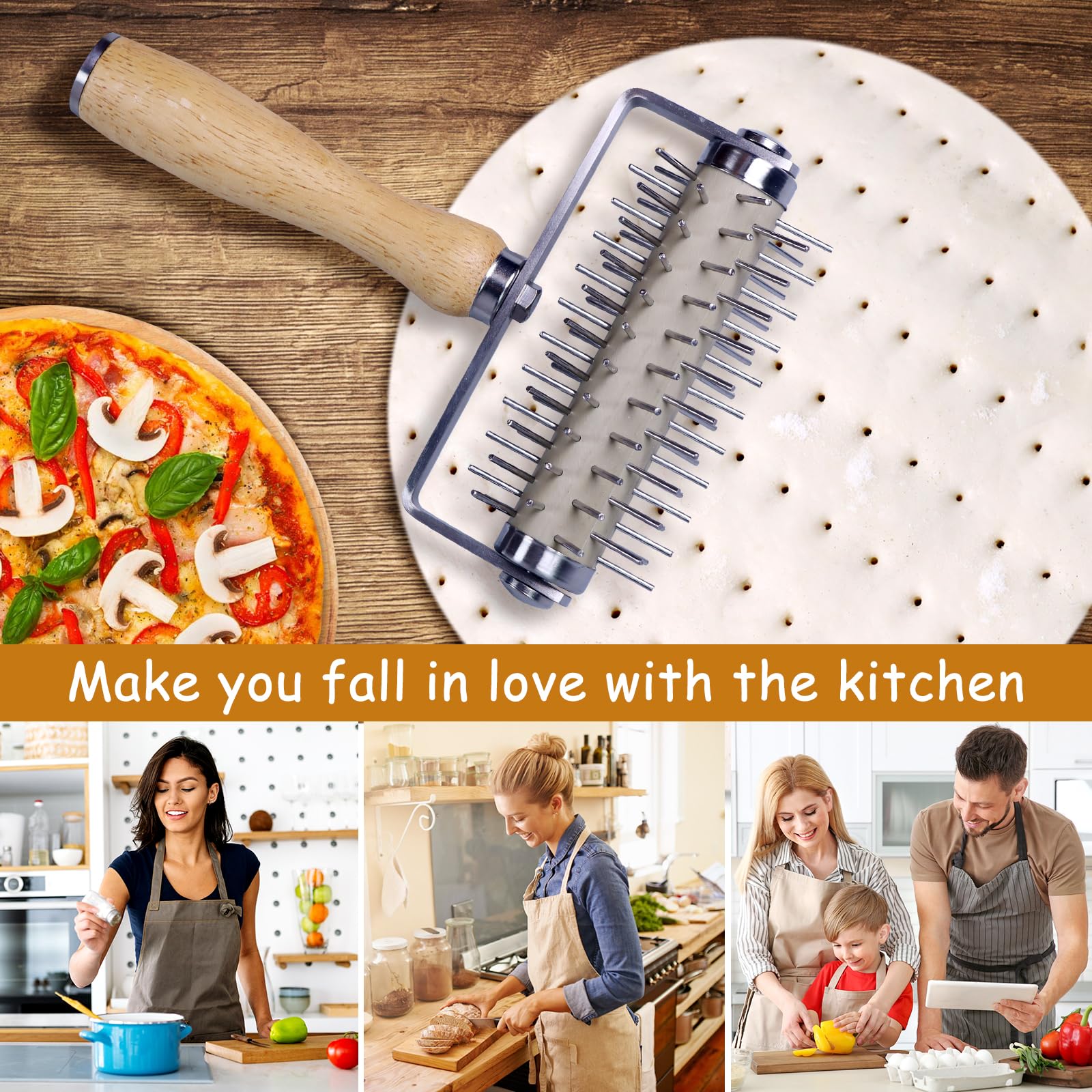 Pizza Docker time saving perforation tool for quick dough docking