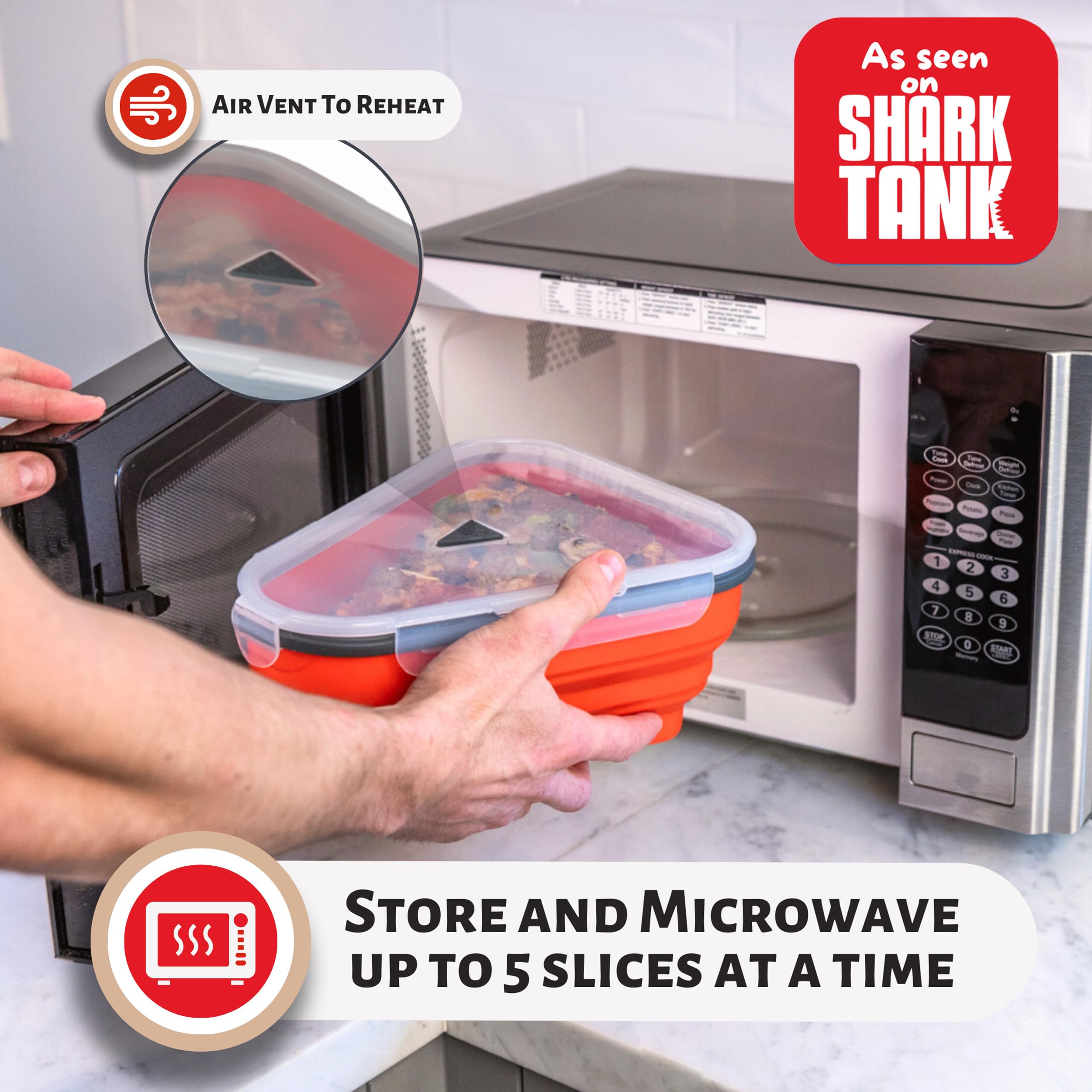 Pizza Pack five microwavable trays keep slices separated during storage.